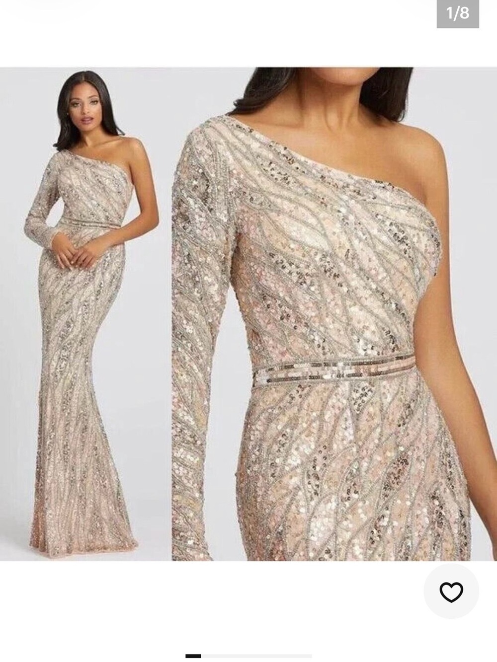 Mac Duggal One-Shoulder Sequin Gown in Blush Silver